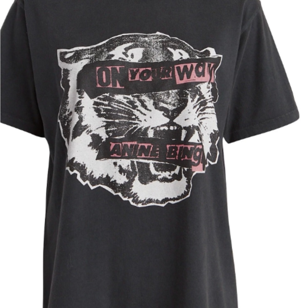 Anine Bing washed Black Tee with Pink Graphic